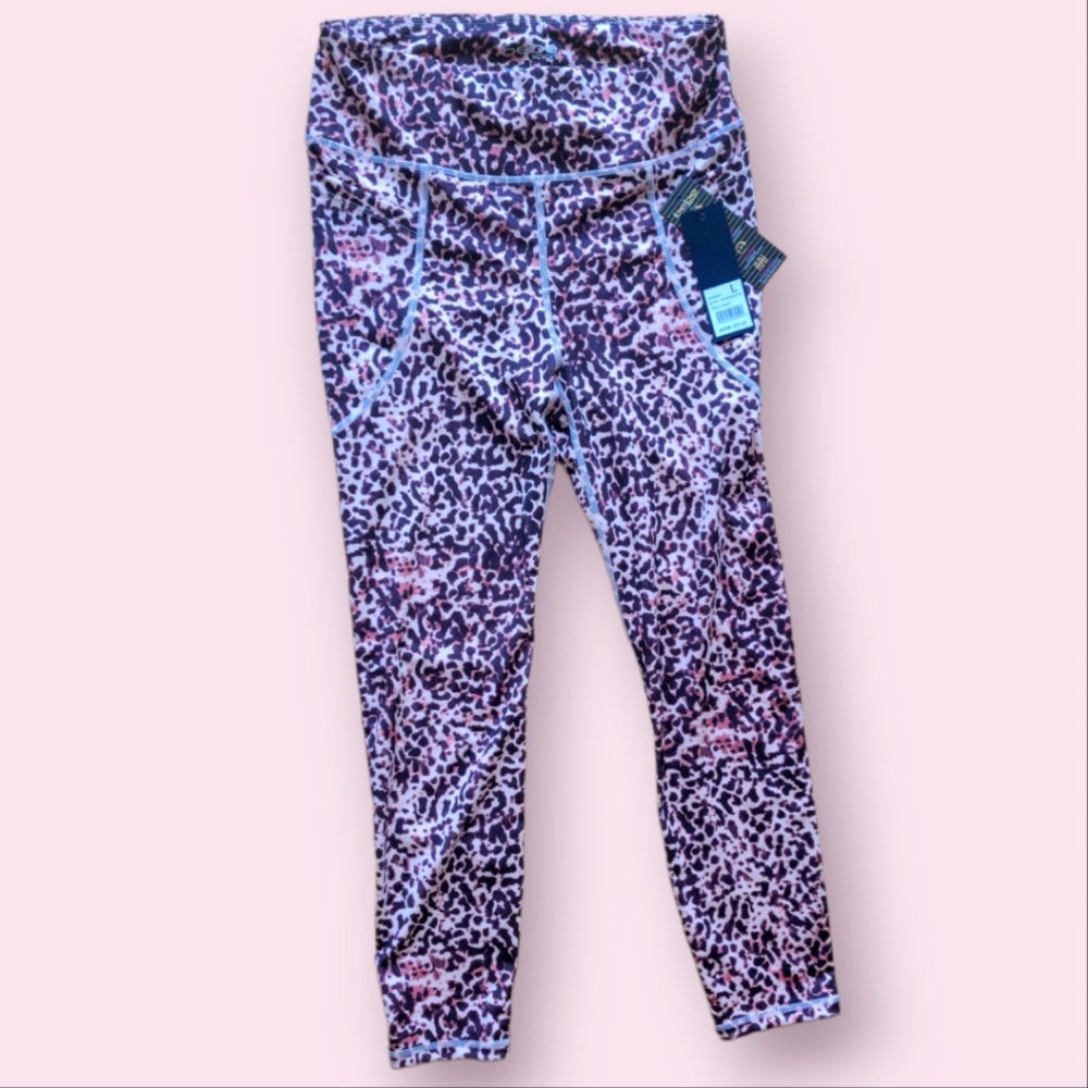 NWT BEBE Sport Women's Pink Leopard Print Leggings Size Large